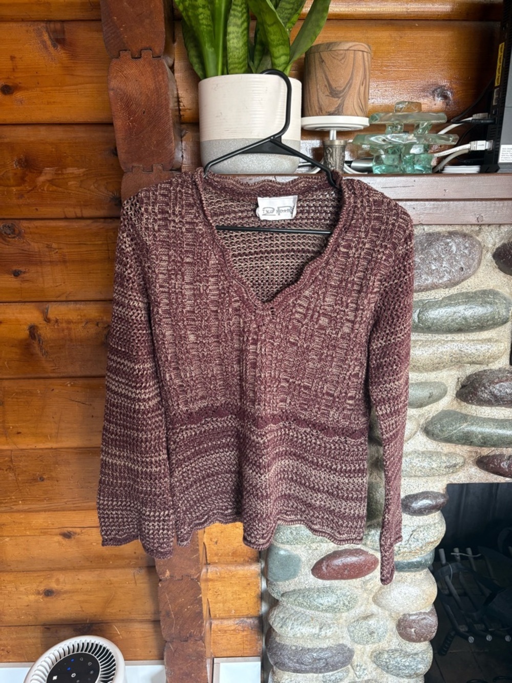 Vintage Two Roads Scalloped Burgundy Knit Bell/Flare Sleeves size S/M